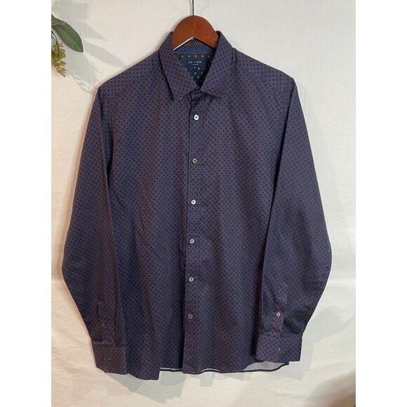 Ted Baker London Men's Size 4 Navy Button-Up Shirt Made In Portugal 100% Cotton - Picture 1 of 15